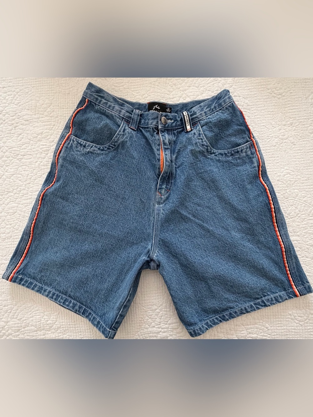 Rusty Blue Denim Shorts with Orange Trim